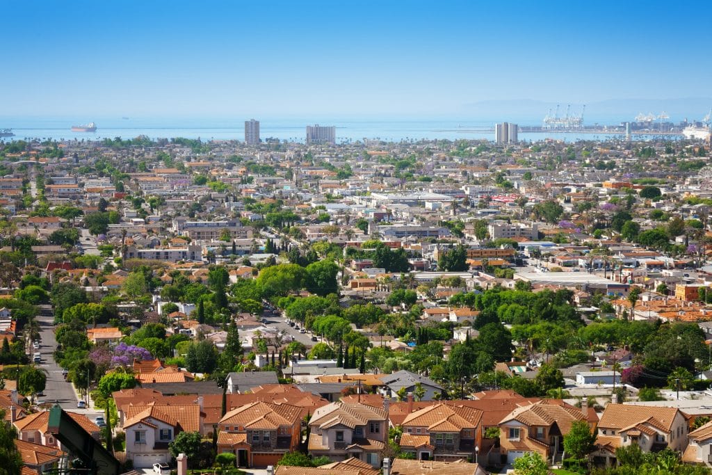 aerial image of residential area in long beach california