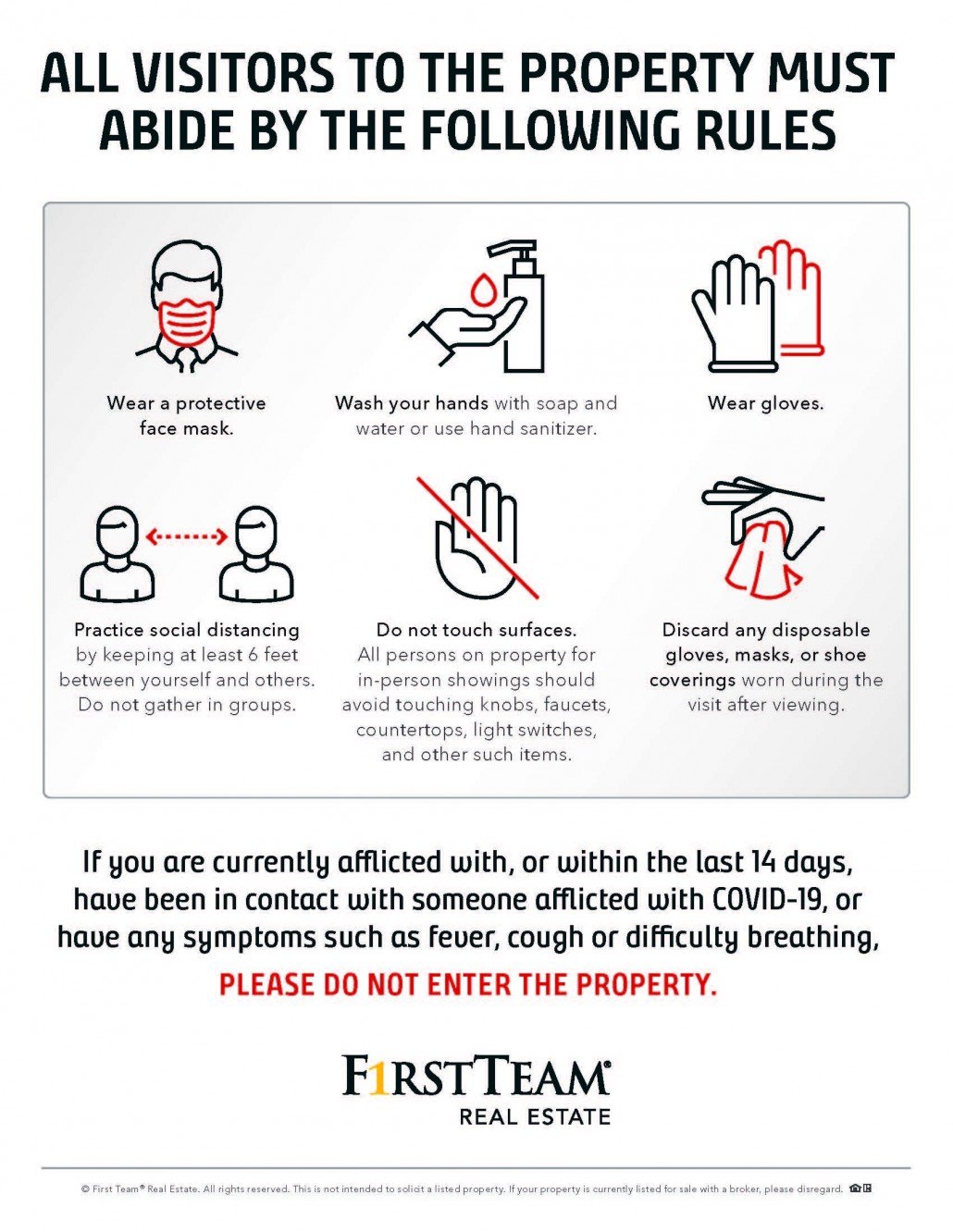 Flyer of safety precautions amid COVID-19 that home sellers are legally obligated to visibly post. 