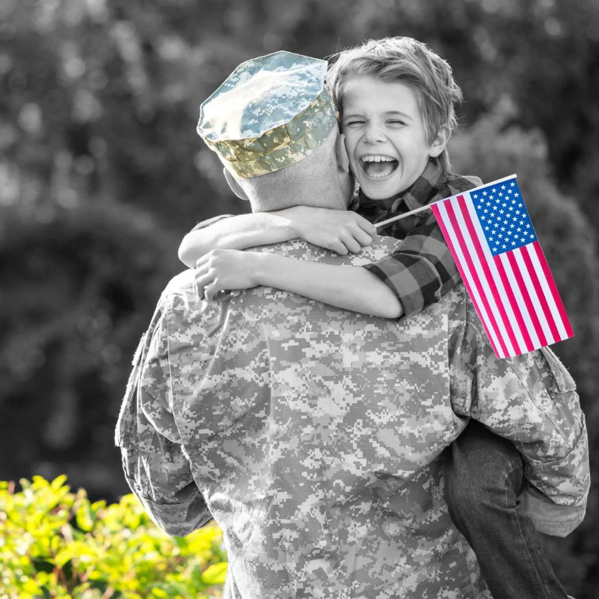 Military man cares a child