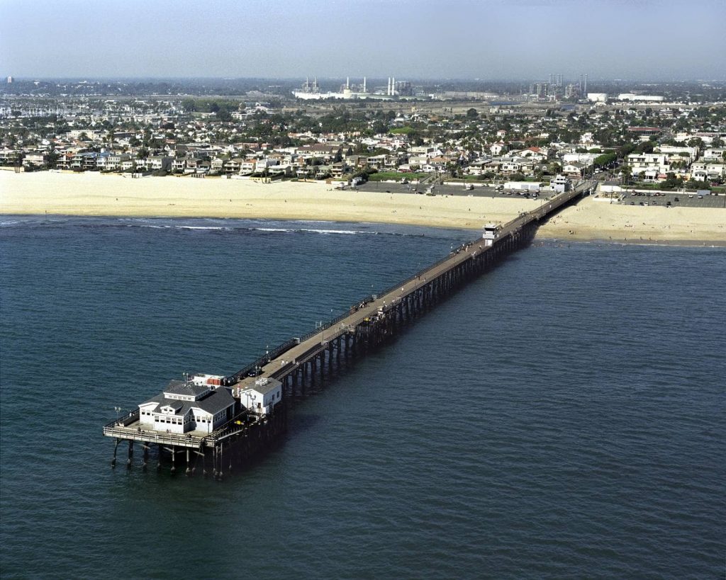 Aerial View Of Seal Beach Pier And Coastline